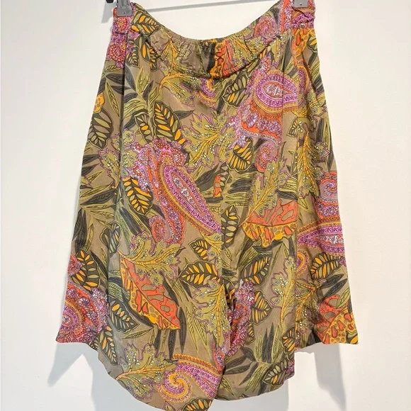 Vintage Sunny LeighFloral silk Paisley A-Line skort in Olivewith  Orange Accents - Picture 5 of 8